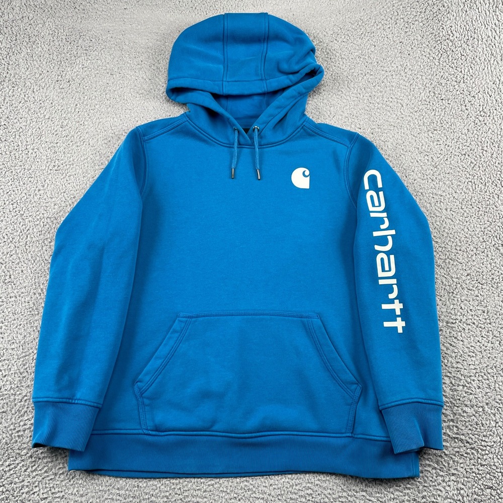 Carhartt Hoodie Womens 1X Blue TS0288-W Relaxed Fit Logo Sleeve Sweatshirt